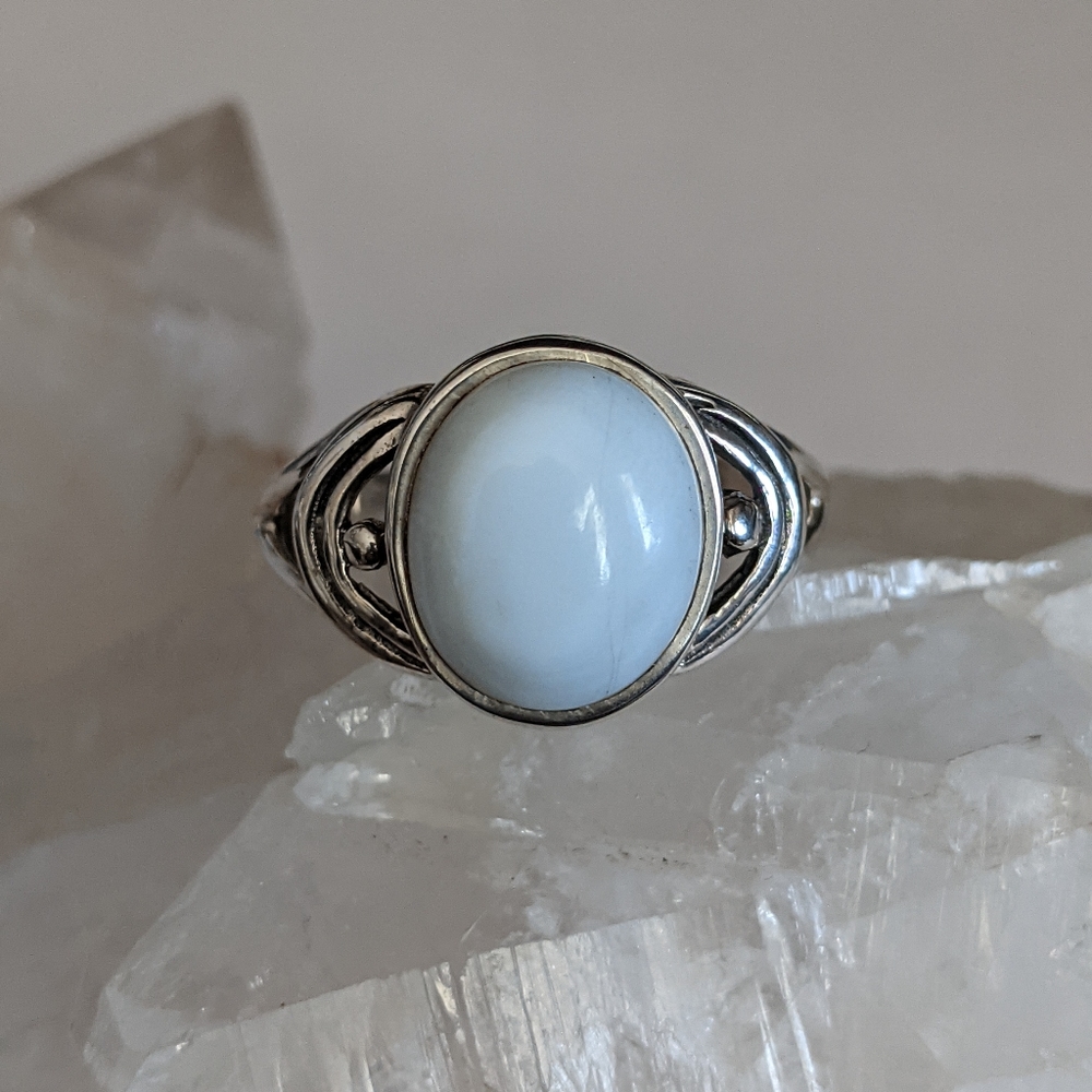 Natural Blue Owyhee Opal, 925 Silver Ring, Size 8 - Picture 8 of 9
